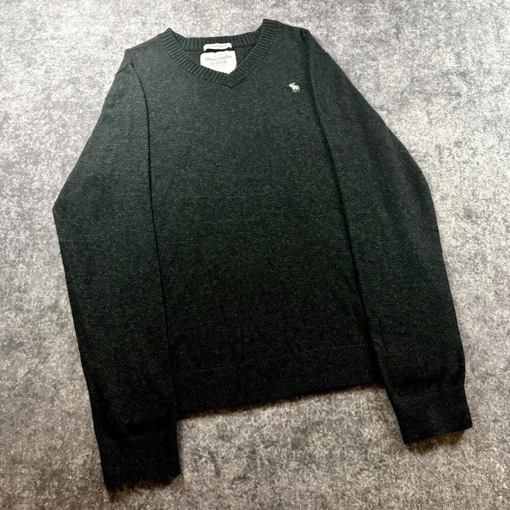 Vintage Y2K Abercrombie & Fitch XL Cashmere Blend Moose V-Neck Sweater Gray